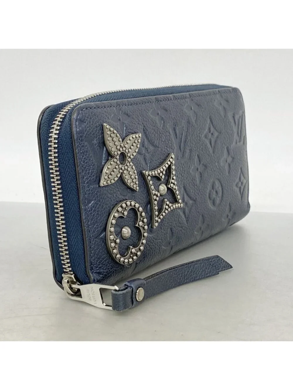 Louis Vuitton Wallet Monogram Empreinte Flower Studs Zippy Marine Metal